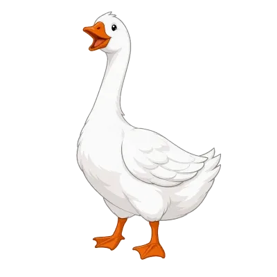 A white goose dancing on the spot